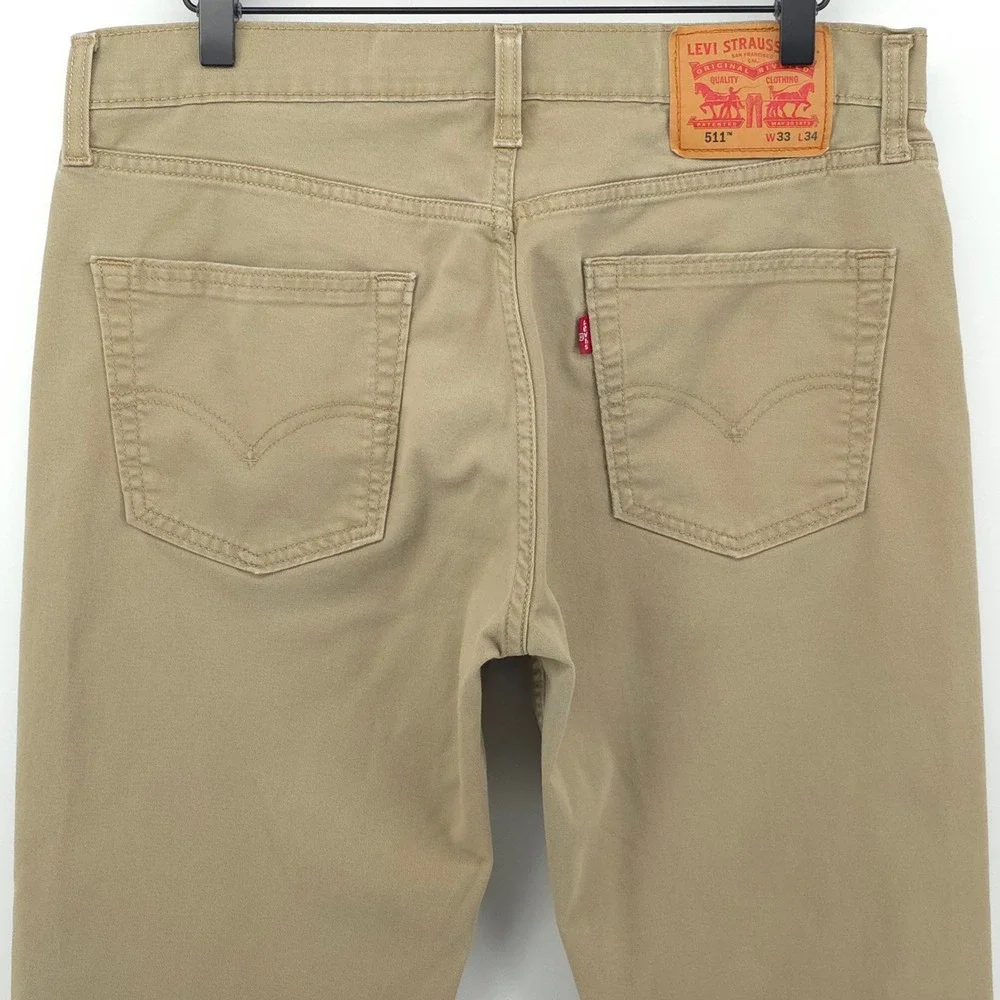 Levi's 511 Mens Slim Fit Pants 33x34 Khaki Tan Chino Workwear 04511-3376